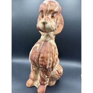 VTG Lg 14” Mid Century POODLE Dog Art POTTERY Figurine SWIRL Wood Grain